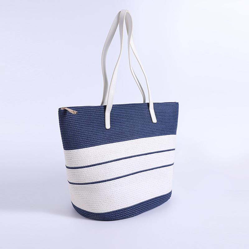 Confête - Newport Striped Fabric Handle Straw Bag