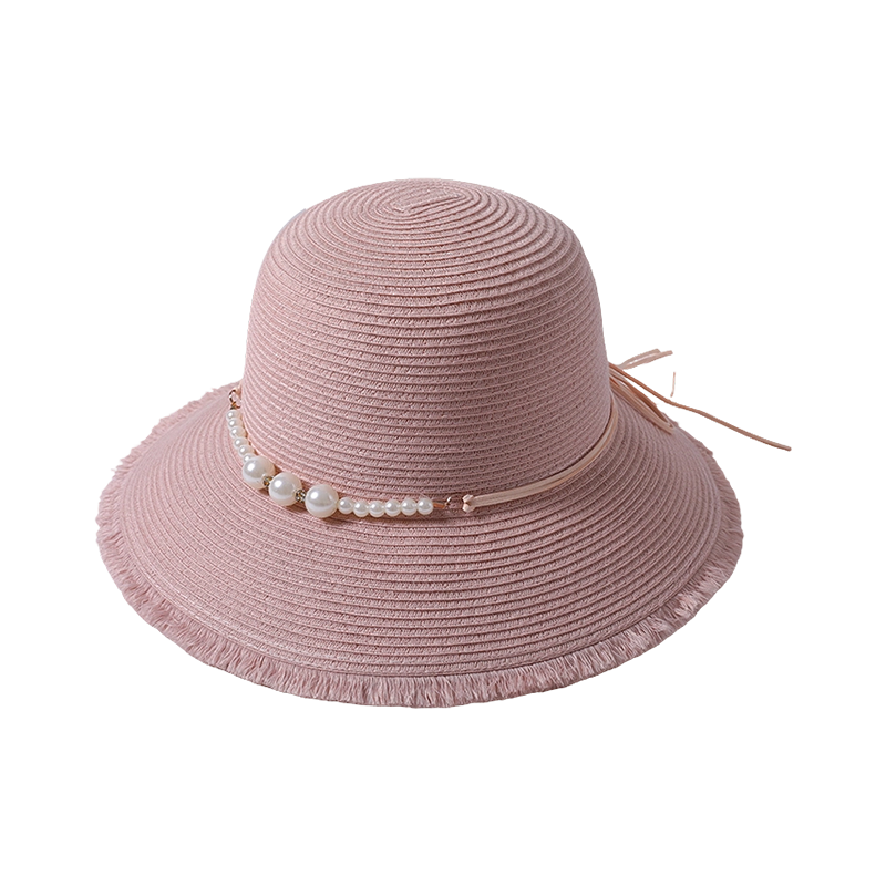 Pink straw hat spring and summer new pearl decoration female Korean sun hat outdoor sunshade sun hat Pink straw hat spring and summer new pearl decoration female Korean sun hat outdoor sunshade sun hat