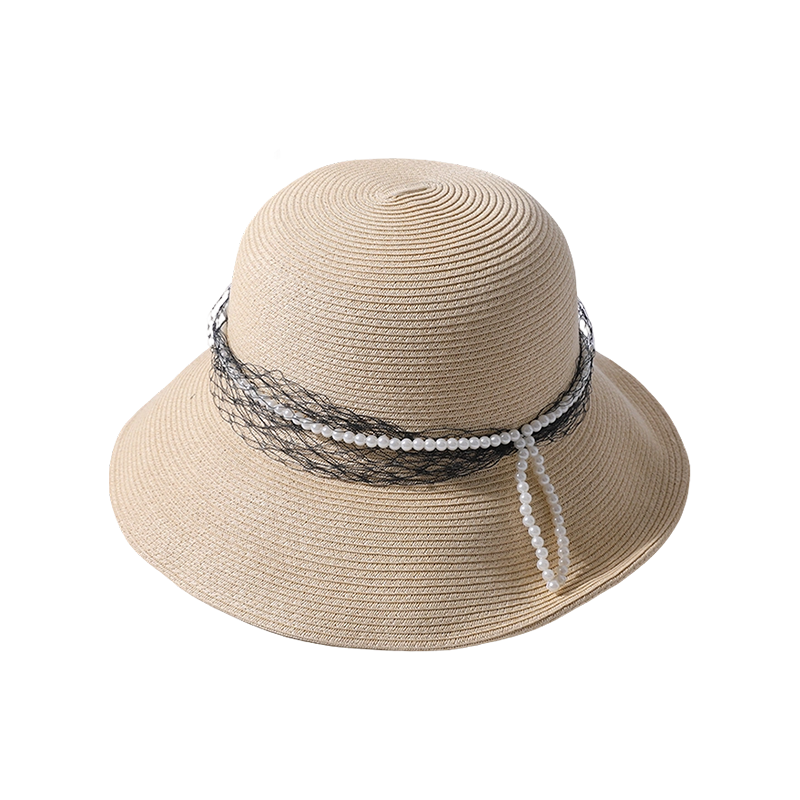 Straw hat spring and summer new pearl ribbon decoration female Korean sun hat outdoor sunshade sun hat Straw hat spring and summer new pearl ribbon decoration female Korean sun hat outdoor sunshade sun hat